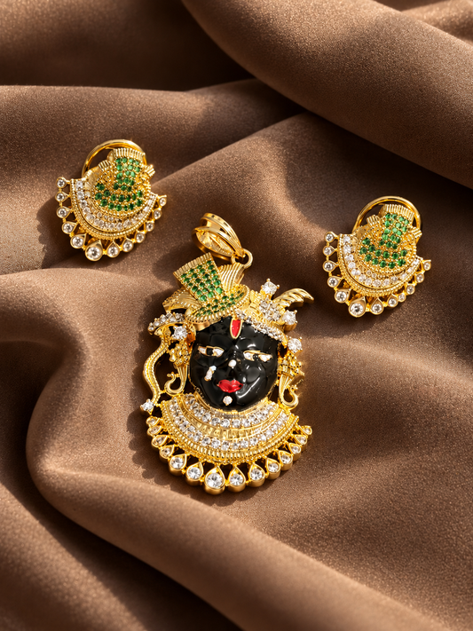 Premium  kundan and polki Shreenathji pendant Set with Earrings