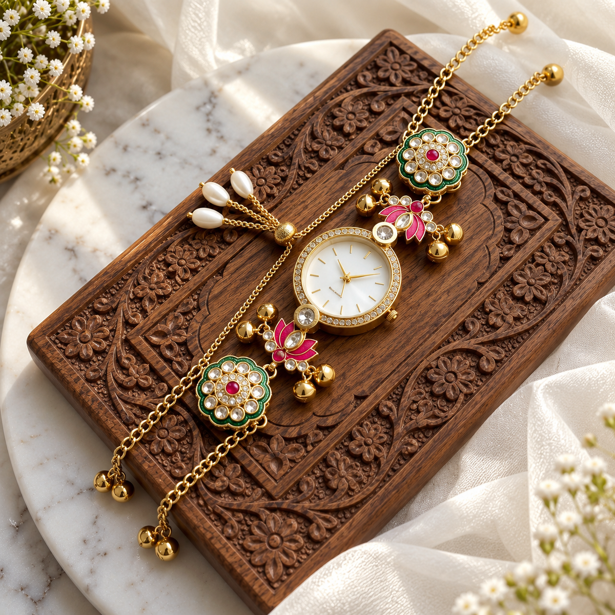 Kundan designed Watch | hand Jewelry