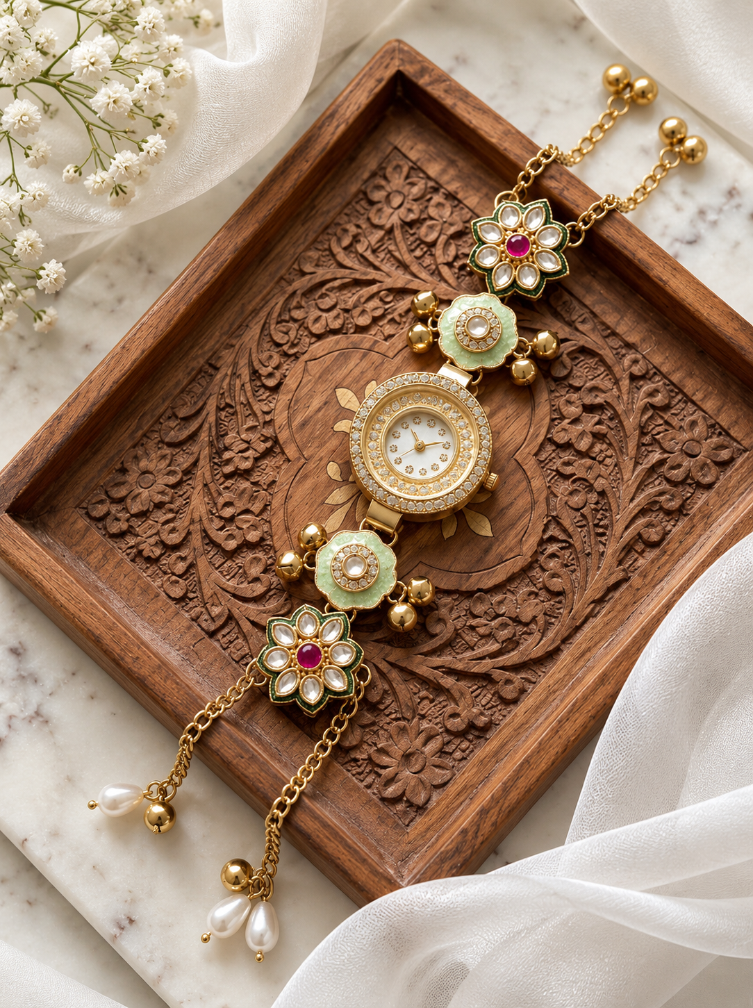 Kundan designed Watch | hand Jewelry