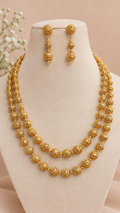 24K Gold Plated layered Matar Mala with Earrings