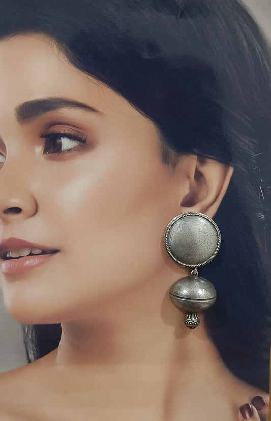 Round Matka Silver Earrings