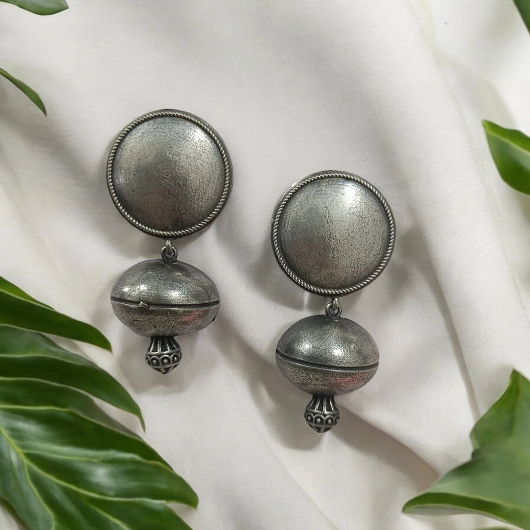 Round Matka Silver Earrings