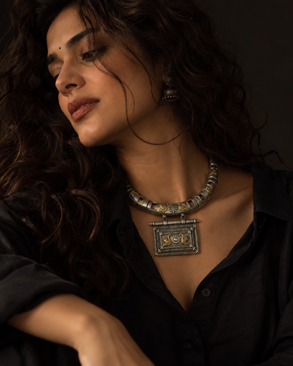 Dual tone german silver & Golden Necklace Choker Hasli styled | Traditional Jewellery | Bloom By Sushmita