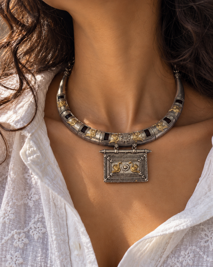 Dual tone german silver & Golden Necklace Choker Hasli styled | Traditional Jewellery | Bloom By Sushmita