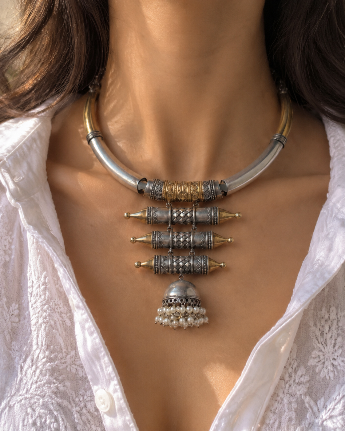 Dual tone german silver & Golden Necklace Choker Hasli styled | Traditional Jewellery | Bloom By Sushmita