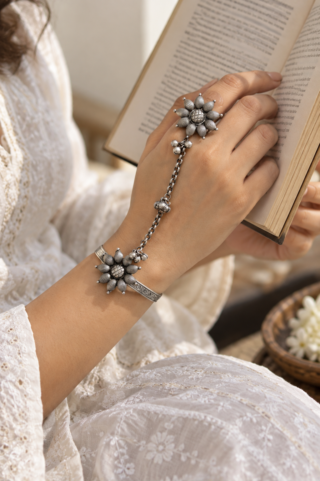 Antique Ghungaroo Handflower | Hathfool | Bracelet | Ring Chain