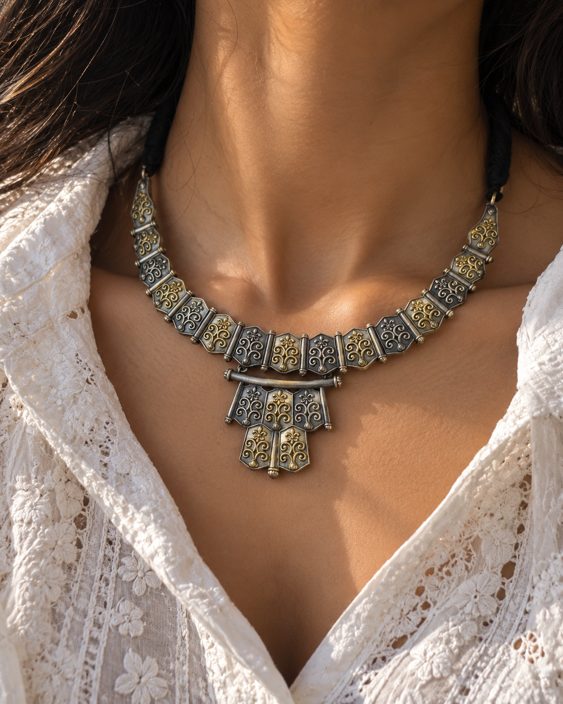 Dual tone german silver & Golden Necklace Choker Hasli styled | Traditional Jewellery | Bloom By Sushmita