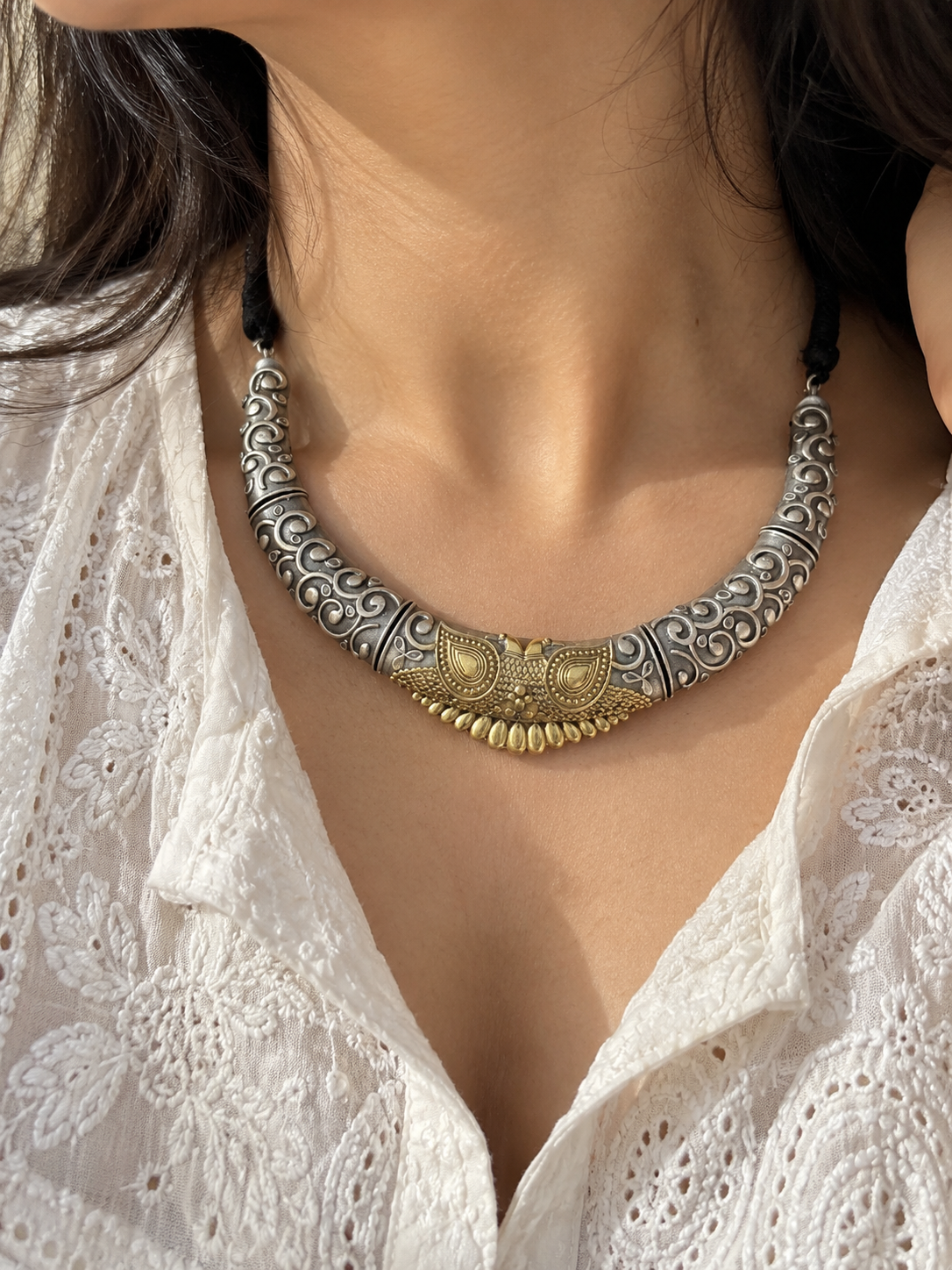 Dual tone german silver & Golden Necklace Choker Hasli styled | Traditional Jewellery | Bloom By Sushmita
