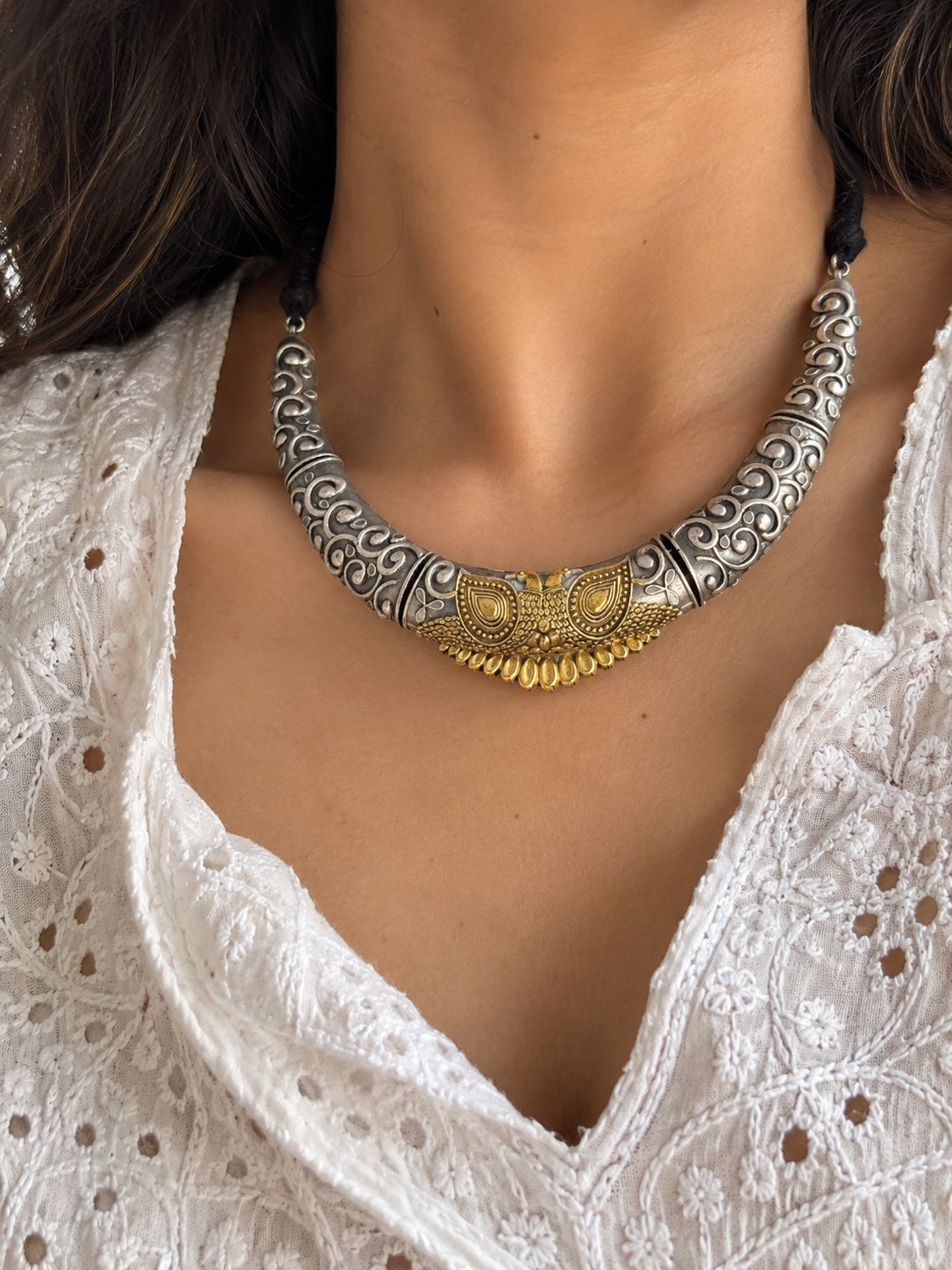 Dual tone german silver & Golden Necklace Choker Hasli styled | Traditional Jewellery | Bloom By Sushmita