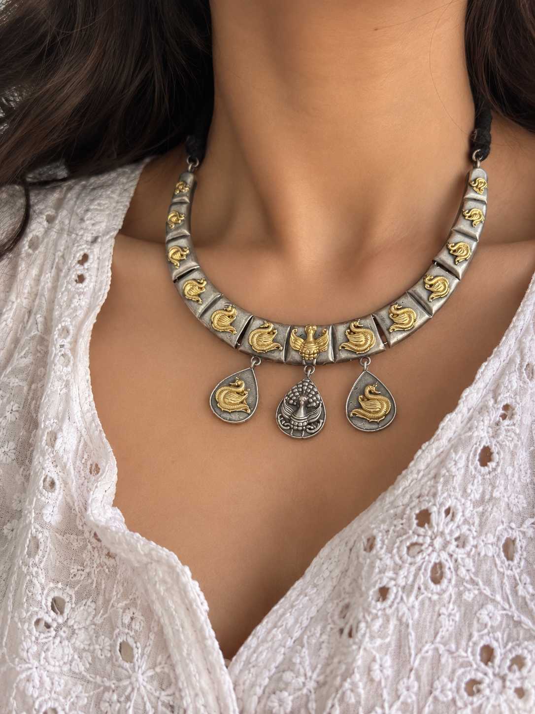 Dual tone german silver & Golden Necklace Choker Hasli styled | Traditional Jewellery | Bloom By Sushmita