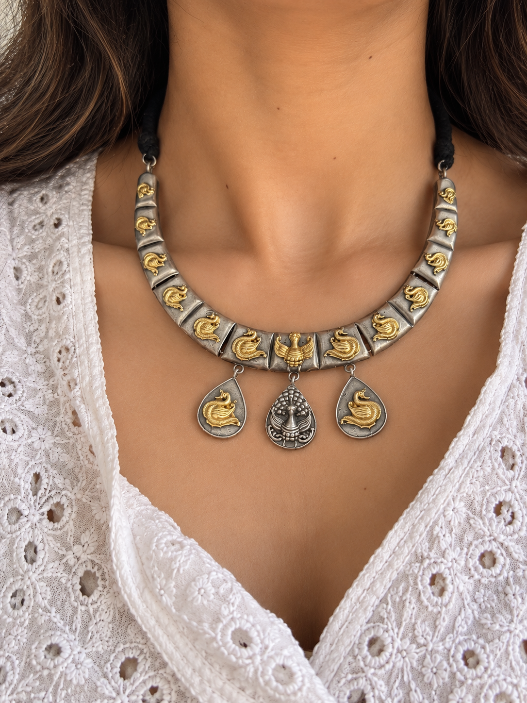 Dual tone german silver & Golden Necklace Choker Hasli styled | Traditional Jewellery | Bloom By Sushmita