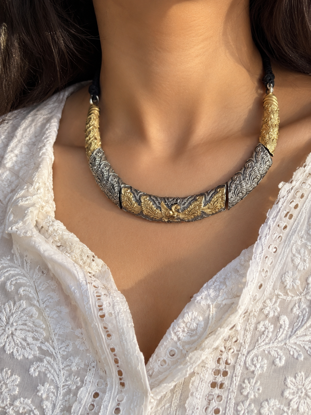 Dual tone german silver & Golden Necklace Choker Hasli styled | Traditional Jewellery | Bloom By Sushmita