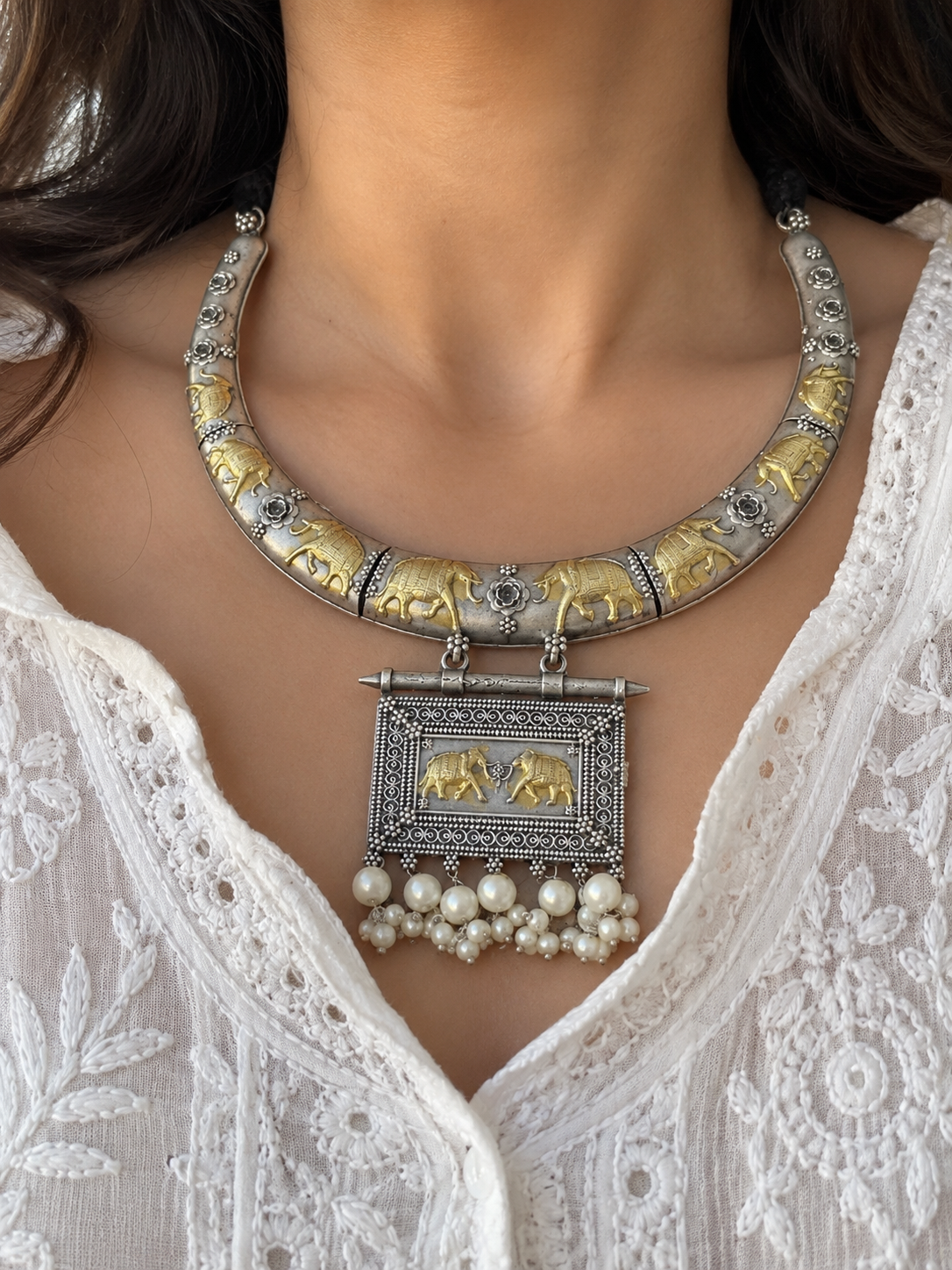 Dual tone german silver & Golden Necklace Choker Hasli styled | Traditional Jewellery | Bloom By Sushmita