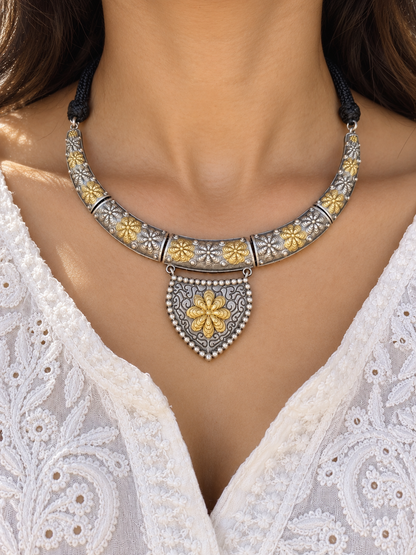 Dual tone german silver & Golden Necklace Choker Hasli styled | Traditional Jewellery | Bloom By Sushmita