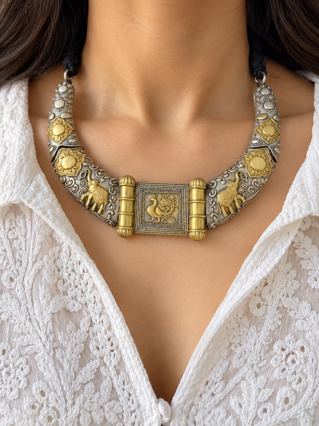 Dual tone german silver & Golden Necklace Choker Hasli styled | Traditional Jewellery | Bloom By Sushmita