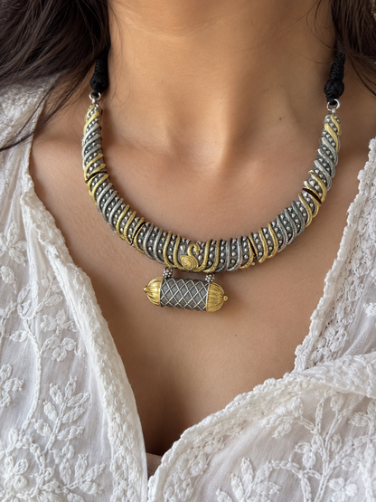 Dual tone german silver & Golden Necklace Choker Hasli styled | Traditional Jewellery | Bloom By Sushmita