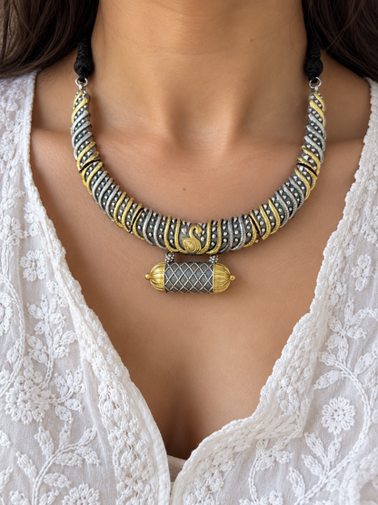 Dual tone german silver & Golden Necklace Choker Hasli styled | Traditional Jewellery | Bloom By Sushmita