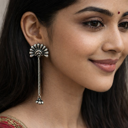 Kumud tassel ghungru earrings oxidised German silver Earrings saree kurta Bloom - By Sushmita India Navratri Diwali Ganpati holi Eid