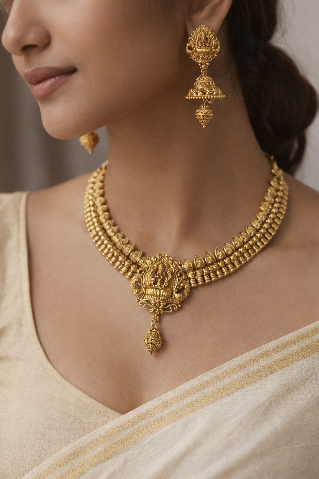 Handcrafted rajwadi choker Necklace- heritage 18k gold plated temple necklace set oxidised German silver Jewelry saree kurta Bloom - By Sushmita India Navratri Diwali Ganpati holi Eid