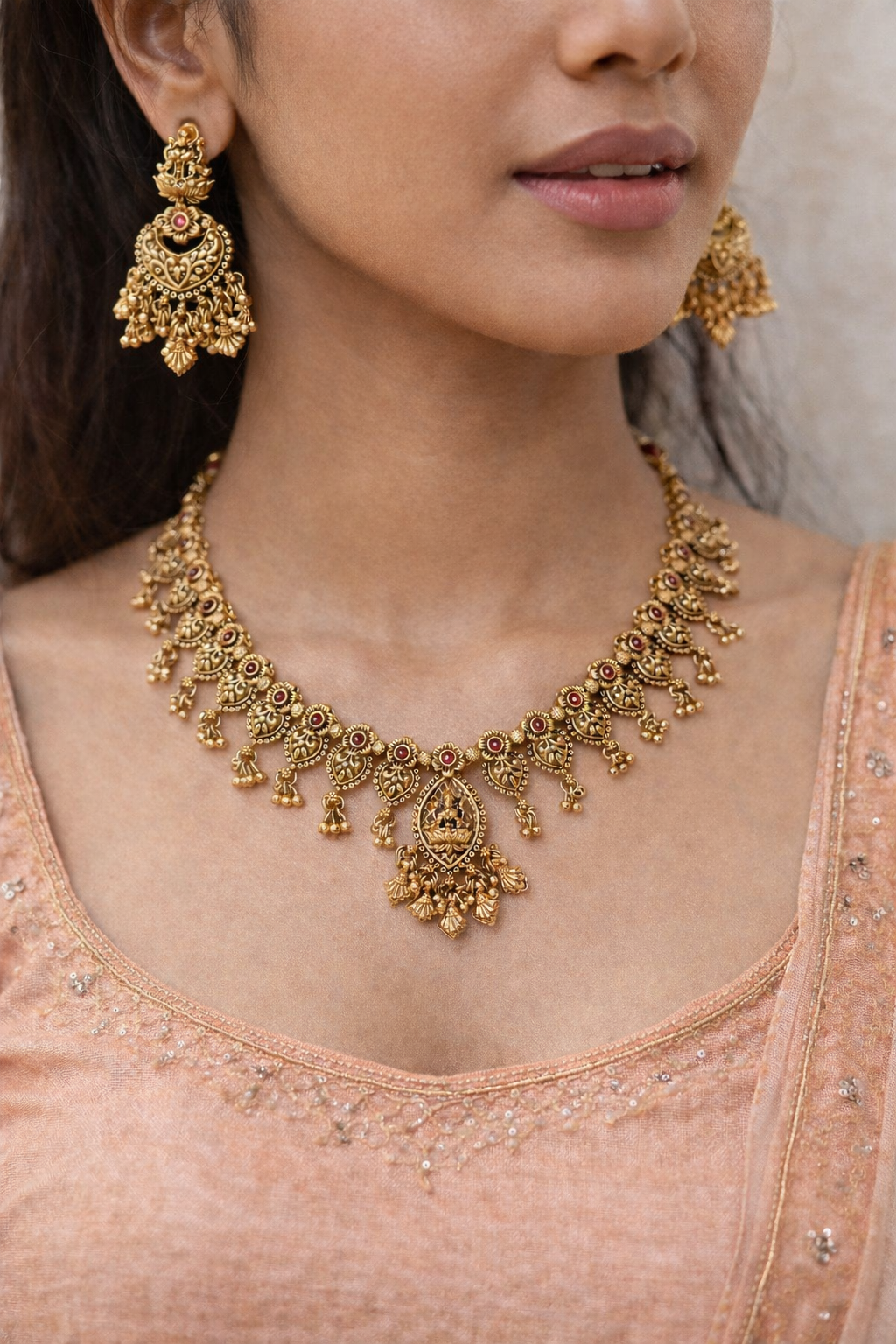 Handcrafted rajwadi choker Necklace- heritage 18k gold plated temple necklace set oxidised German silver Jewelry saree kurta Bloom - By Sushmita India Navratri Diwali Ganpati holi Eid