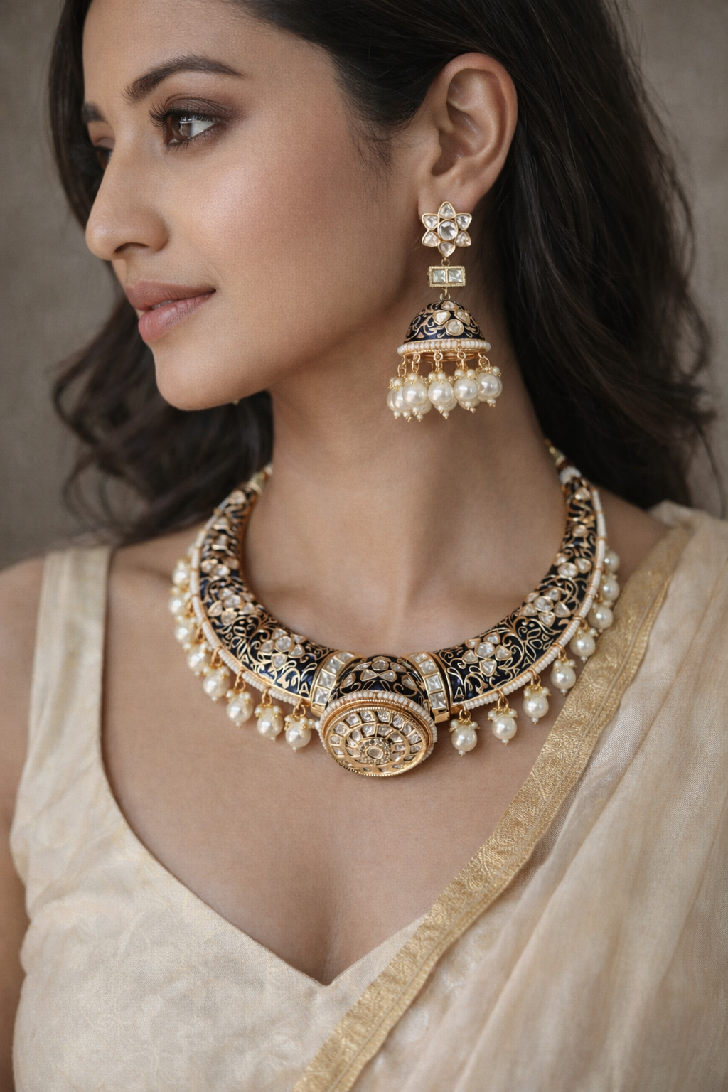 Rajwada - heritage 18k gold plated kundan necklace set with meenakari work | Gangaur