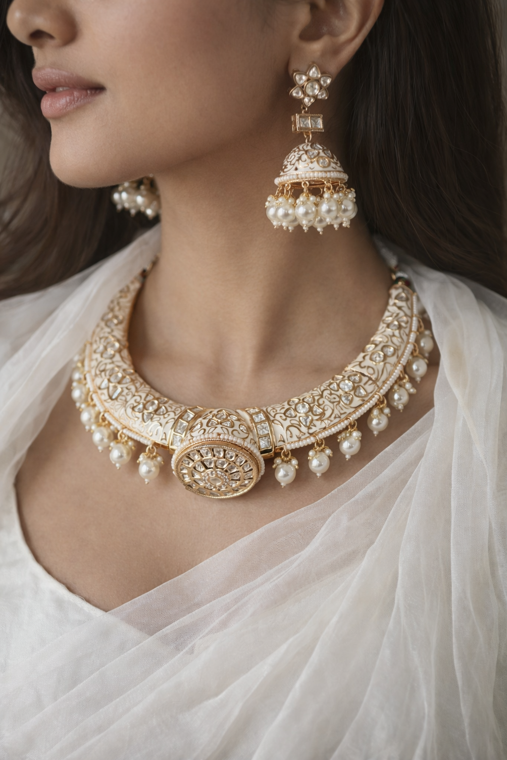 Rajwada - heritage 18k gold plated kundan necklace set with meenakari work | Gangaur