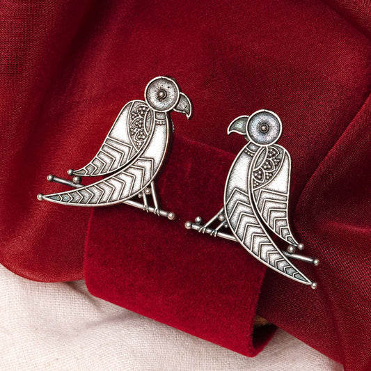 Silver Bird On Branch Earrings