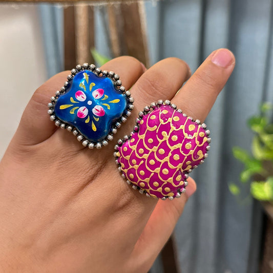 hand-painted meenakari RING ADJUSTABLE (SET OF TWO) - Bloom - By Sushmita