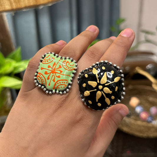 hand-painted meenakari RING ADJUSTABLE (SET OF TWO) - Bloom - By Sushmita