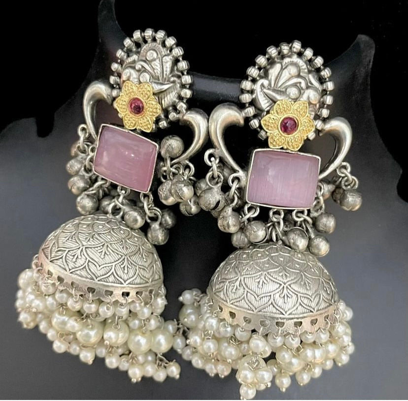 NOOR | silver with white pearl Long Jhumka