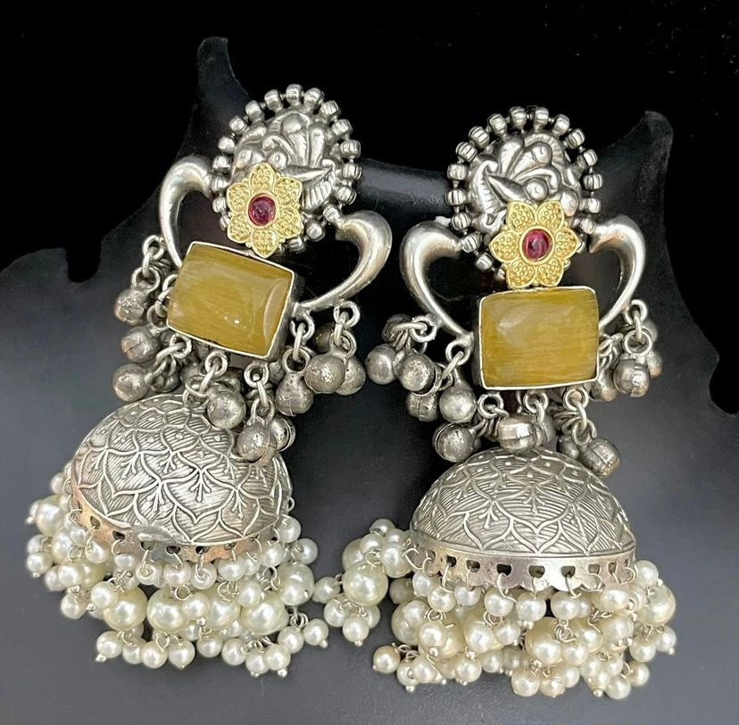 NOOR | silver with white pearl Long Jhumka