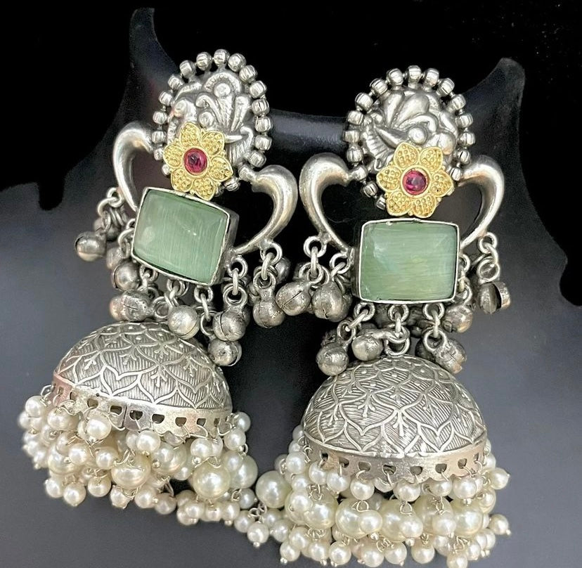 NOOR | silver with white pearl Long Jhumka