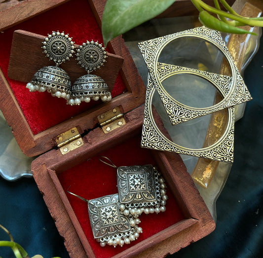 Set Of Three | Earrings | Bangles - Bloom - By Sushmita