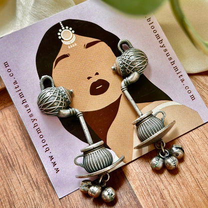 Chai Matka Silver Earrings