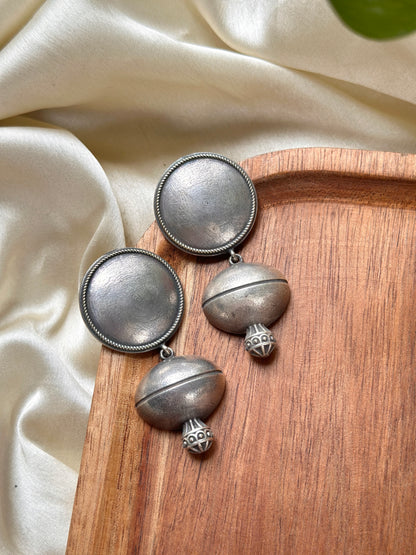 Round Matka Silver Earrings