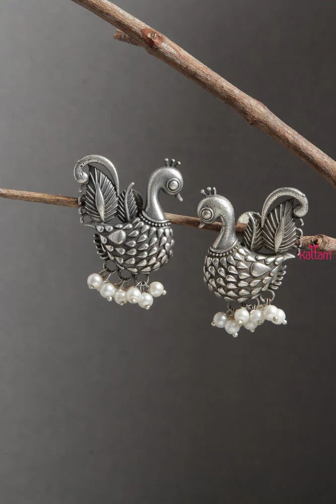 White Pearl Bird Earrings