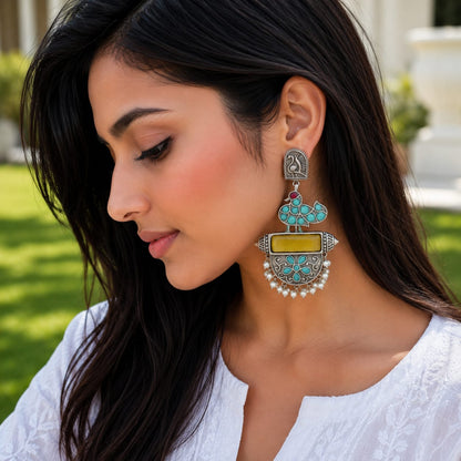 Monalisa stone Statement light-weighted chaandbaali Silver Earrings