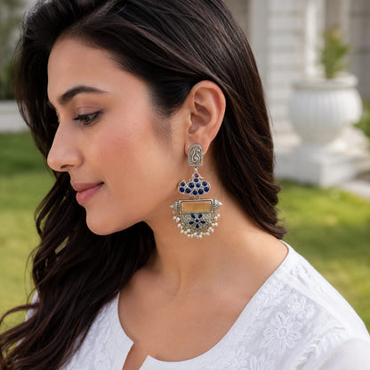 Monalisa stone Statement light-weighted chaandbaali Silver Earrings