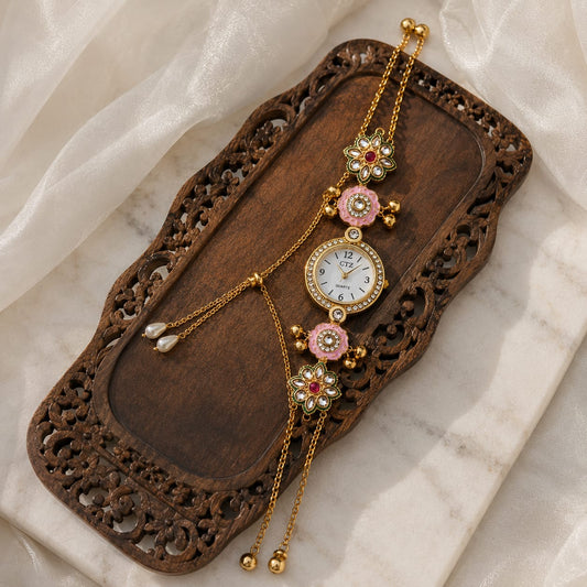 Kundan designed Watch | hand Jewelry oxidised German silver saree kurta Bloom - By Sushmita India Navratri Diwali Ganpati holi Eid