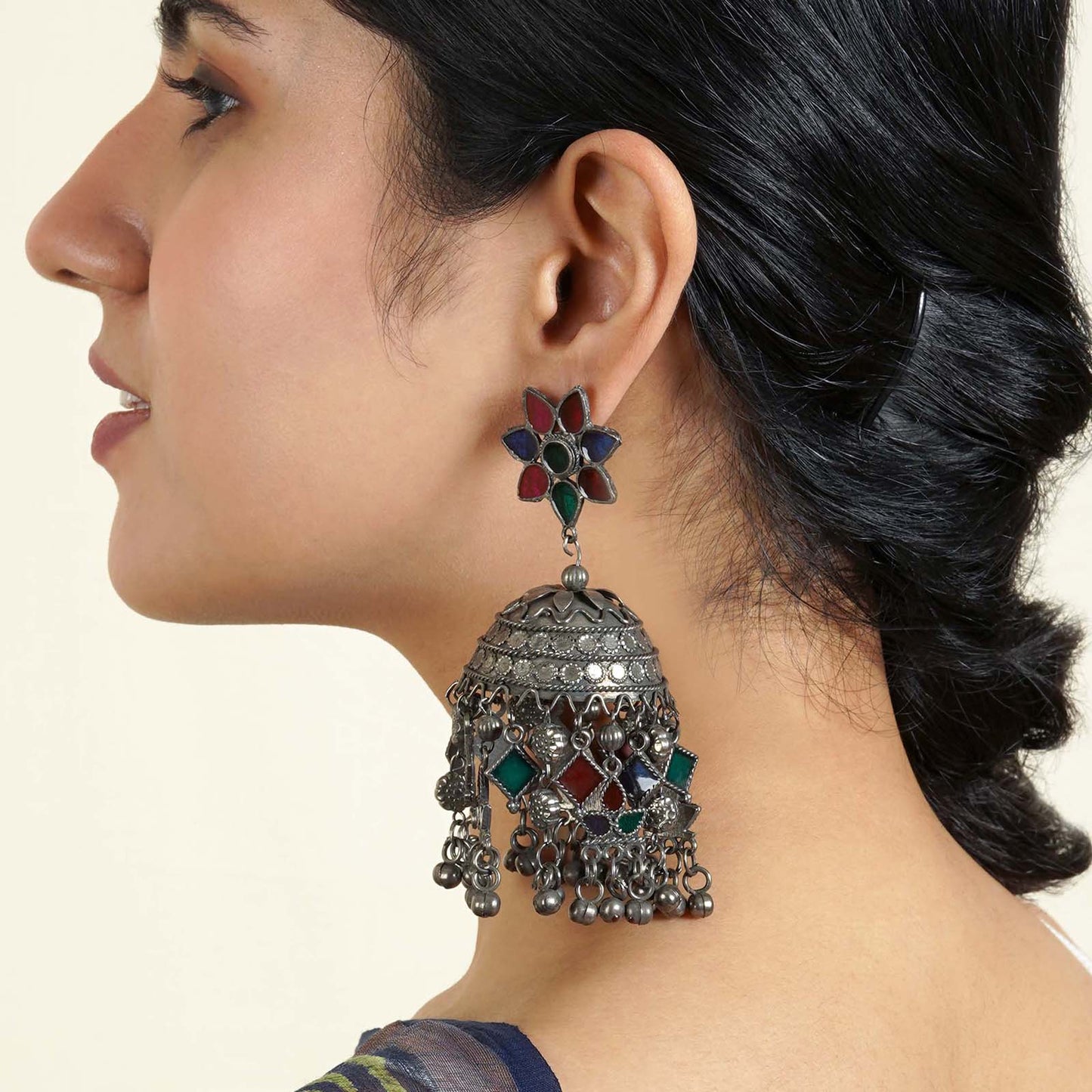 Multicoloured Dome Shaped Jhumka Earrings