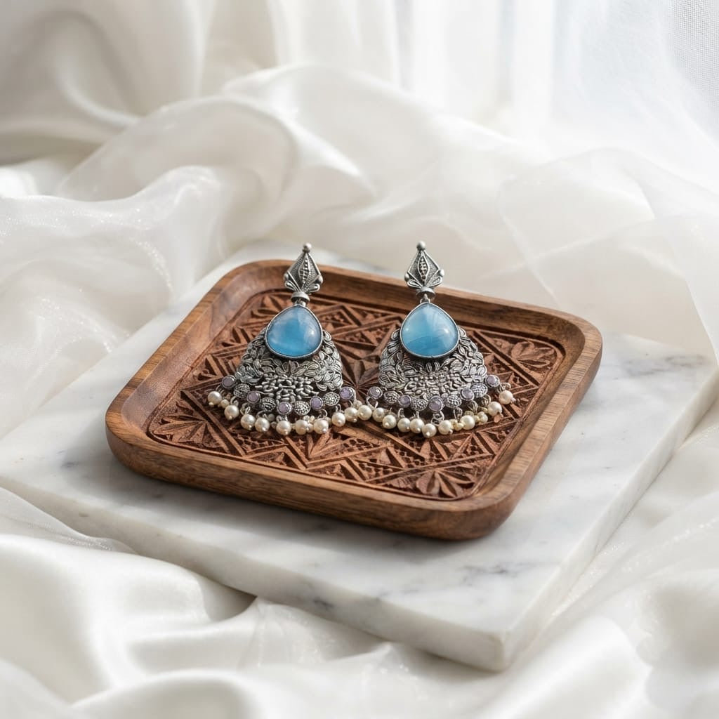 Monalisa stone Statement light-weighted  Silver Earrings