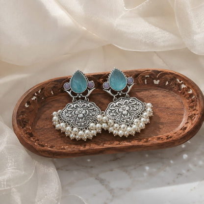 Monalisa stone Statement light-weighted  Silver Earrings