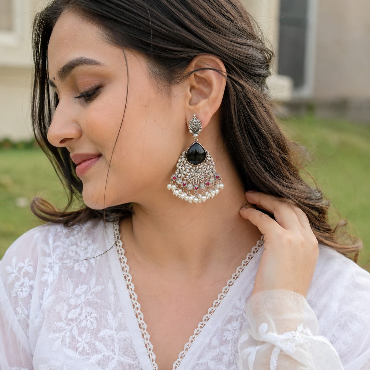 Monalisa stone Statement light-weighted  Silver Earrings