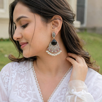 Monalisa stone Statement light-weighted  Silver Earrings