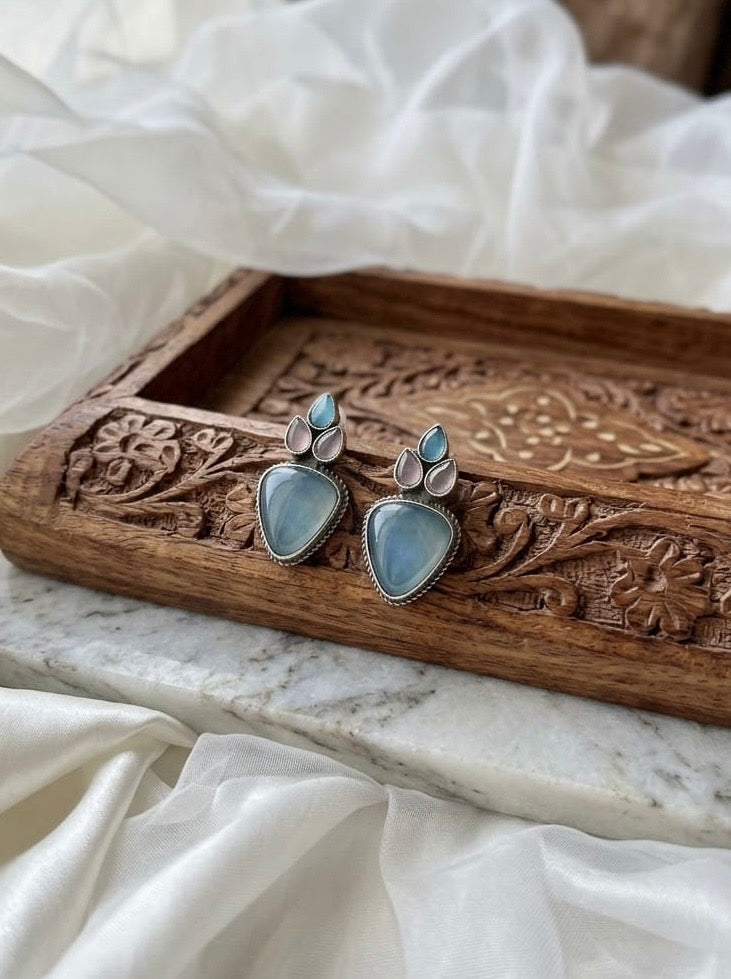 Monalisa stone Statement light-weighted  Silver Earrings
