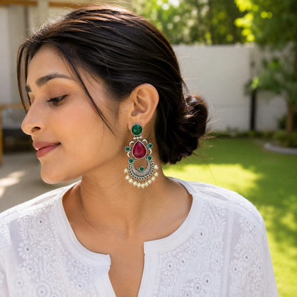 Monalisa stone Statement light-weighted  Silver Earrings