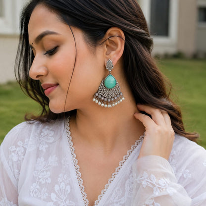 Monalisa stone Statement light-weighted  Silver Earrings
