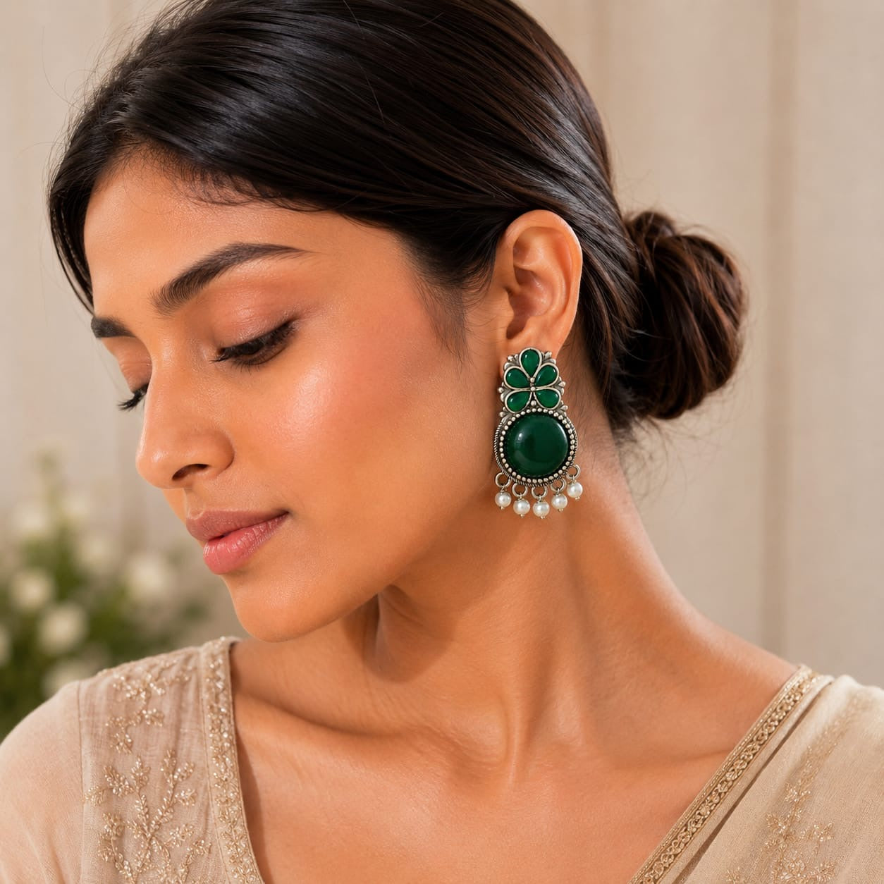 Monalisa stone Statement light-weighted  Silver Earrings