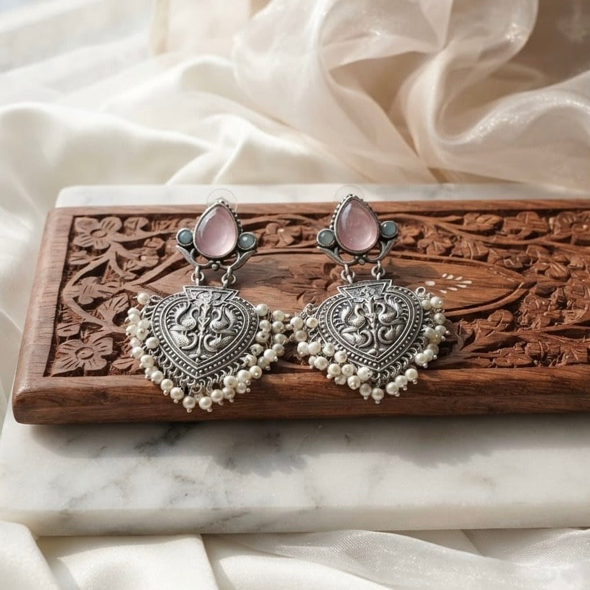 Monalisa stone Statement light-weighted  Silver Earrings