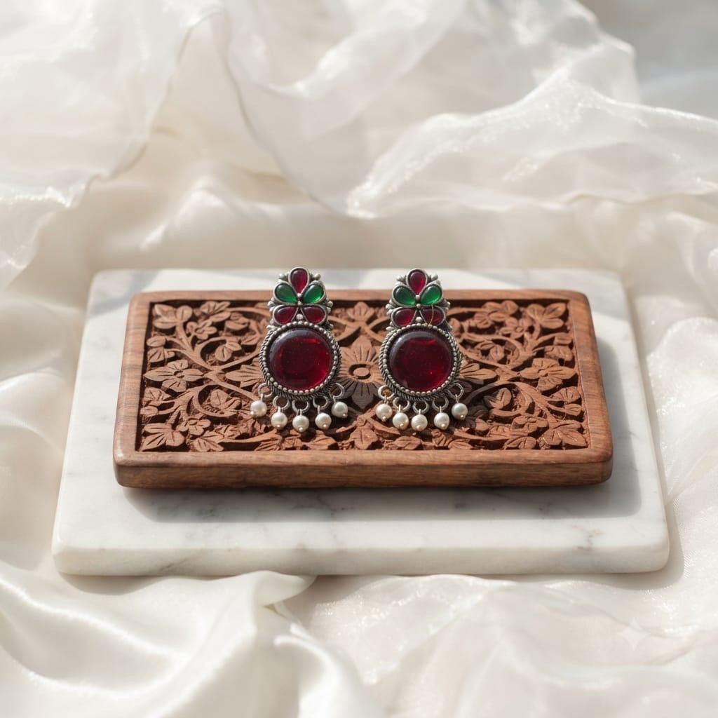 Monalisa stone Statement light-weighted  Silver Earrings
